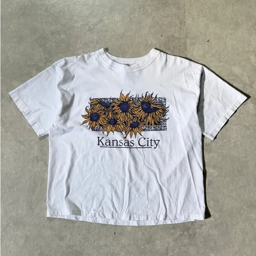 90s Vintage Kansas City Sunflowers White T Shirt -L